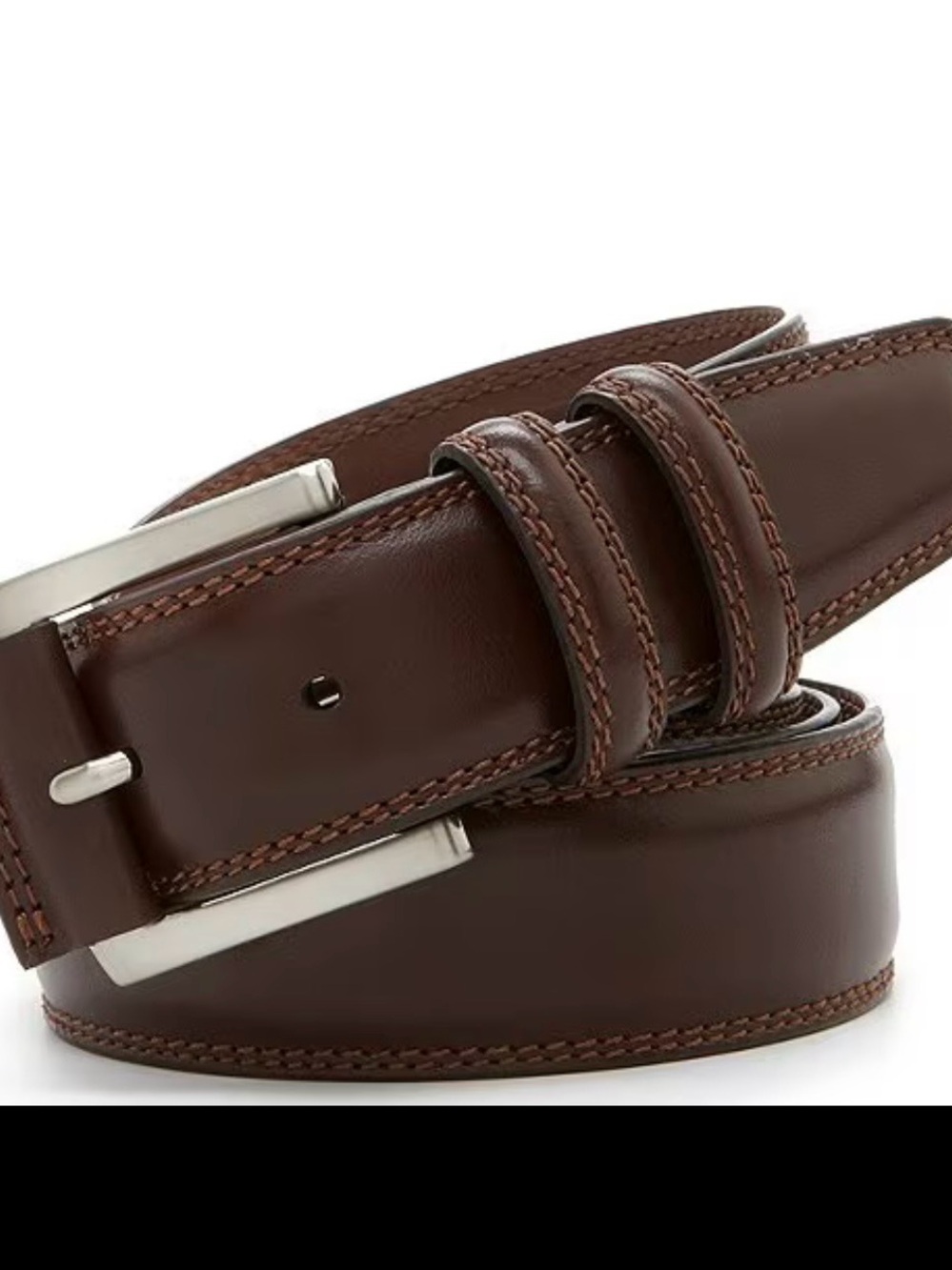 Men’s Big & Tall Brown Leather Belt with Silver Buckle Roundtree & Yorke 46